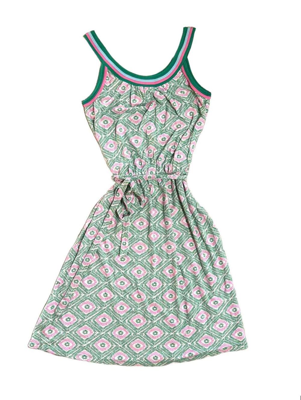 Boden Sleeveless Dress with Green and Pink Geometric Print Belted Size 4R ($120)